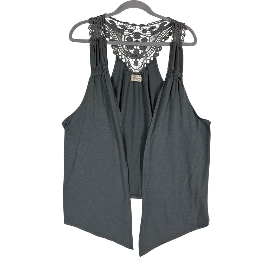 Eyelashโ Couture Blouse Womens Medium Gray Crochet Racerback Sleeveless Top